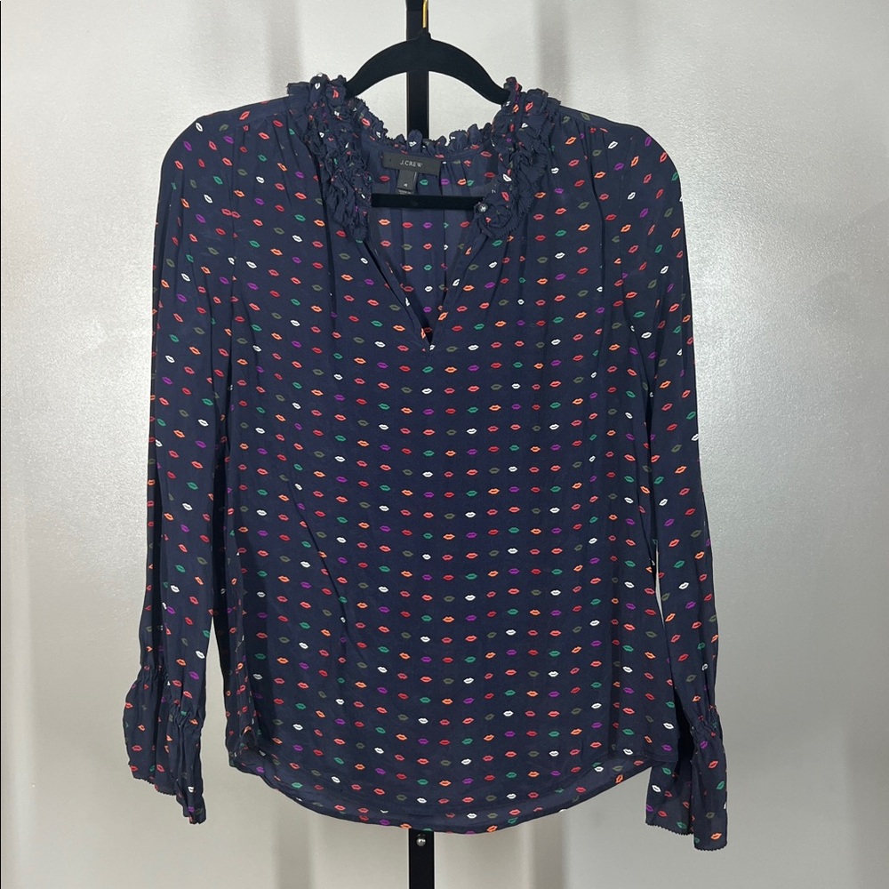 J. Crew Navy Top with Colorful Lips